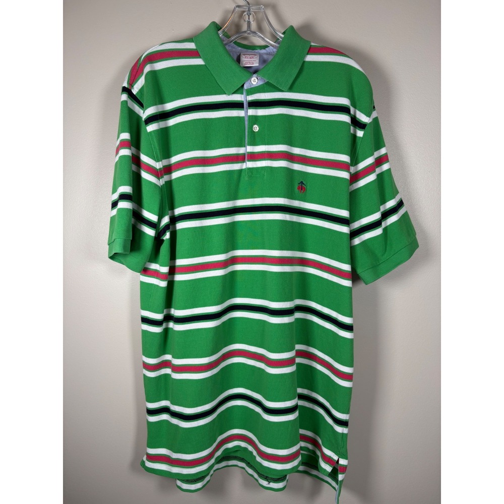 Brooks Brothers Mens Performance Polo Shirt Green Striped Original‎ Fit Preppy L